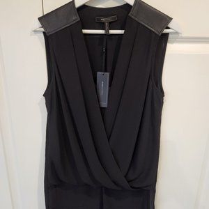 BCBG MAXAZRIA Black Blouse - Faux Leather Shoulder Finish. Size S  NWT